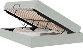 vidaXL Pat cu saltea și spațiu de depozitare Gri deschis 140 x 190 cm