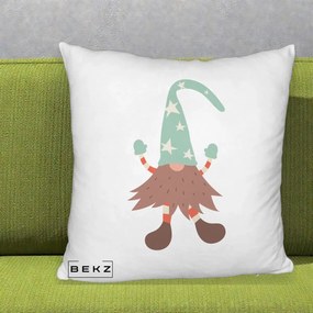 Perna Decorativa Pitic Gnom Nordic cu Cadou Menta, 40x40 cm, Alb Pufos, Husa Detasabila, Perna Inclusa, BEKZ®