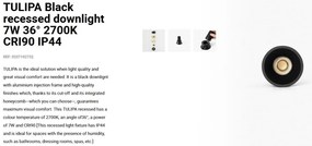 Spot LED incastrabil TULIPA Black recessed downlight 7W 36° 2700K CRI90 IP44