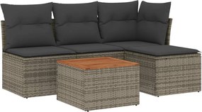 vidaXL Set canapea de grădină cu perne, 5 piese, gri, poliratan