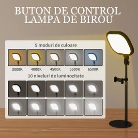 HOMCOM Lampă LED reglabilă: 5 culori, 10 niveluri, memorie – birou/dormitor. | Aosom Romania