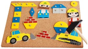 SET SANTIER CU CIOCAN SI CUIE, PENTRU COPII, 56 PIESE DIN LEMN, 8 FORME IMPRIMATE SI ACCESORII - LENA (LE65828)
