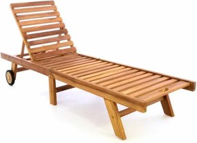 Șezlong reglabil din lemn de tec, pliabil, cu roți – 200 cm