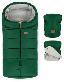 SET sac pentru cărucior 3 în 1 JIBOT + mănuși pentru cărucior verde PETITE&MARS