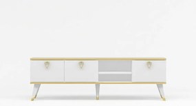 OFERTA Comoda TV CAROL 160 cm, alb/auree II. calitate