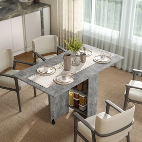 HOMCOM Masă Pliabilă din Lemn cu Roți, pentru 4-6 Persoane, 75x140x75 cm, Gri | Aosom Romania