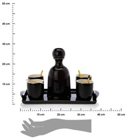 Set ceramic cești cu carafă și tavă KENDI negru