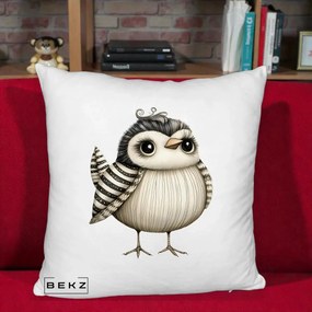 Perna Decorativa Pui Elegant Alb-Negru, 40x40 cm, Alb Pufos, Husa Detasabila, Perna Inclusa, BEKZ®