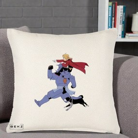 Perna Personalizata Fullmetal Alchemist Edward si Alphonse, 40x40 cm, Crem Reliefat, Husa Detasabila, Perna Inclusa, BEKZ®