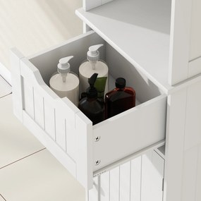 HOMCOM Dulap Vertical pentru Baie Slim cu 2 Dulapuri cu Uși, LED cu Senzor, Economisitor de Spațiu, Raft Deschis, Sertar, Picioare Reglabile, Modern, 40x30x170 cm, Alb | Aosom Romania