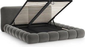 Pat matrimonial gri închis tapițat cu spațiu de depozitare cu somieră 160x200 cm Solange – Micadoni