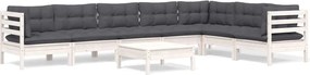 vidaXL Set mobilier de grădină cu perne, 8 piese, alb, lemn masiv pin