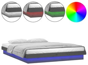 Cadru de pat cu LED Super King 6FT, gri, 180x200 cm, lemn masiv Gri, 180 x 200 cm