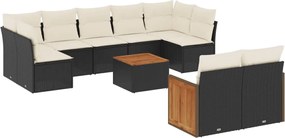 vidaXL Set canapele de grădină cu perne, 10 piese, negru, poliratan