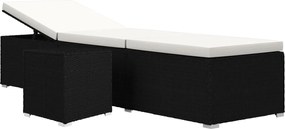 vidaXL Șezlong cu pernă și măsuță de ceai, negru, poliratan