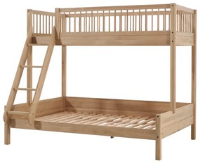 Pat de Familie Supraetajat Forrest Oak (140x200 cm + 90x200 cm), pentru Camera Copii, din Lemn de Stejar, Natur, cu Sertar – Vipack