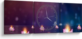 Tablou - Nuferi magici (cu ceas) (90x30 cm)