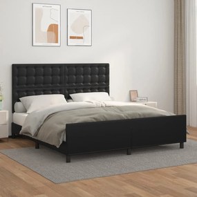 Cadru de pat cu tablie, negru, 180x200 cm, piele ecologica Negru, 180 x 200 cm, Nasturi de tapiterie