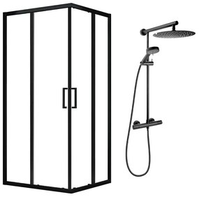 Pachet cabina de dus Fluminia Hector negru 90x90 cm si coloana de dus FDesign Anima Quadro negru