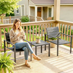 Outsunny Set Bistro Grădină 3 Piese pentru 2 Persoane, Masă și Scaune de Exterior cu Cadru Metalic, Mobilier din Plastic pentru Terasă | Aosom Romania