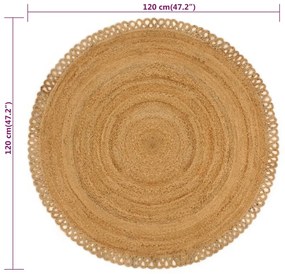 Covor impletit cu margine ondulata, 120 cm, iuta, rotund 120 cm
