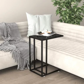 331651 vidaXL Masă laterală de calculator negru marmură 50x35x65 cm sticlă
