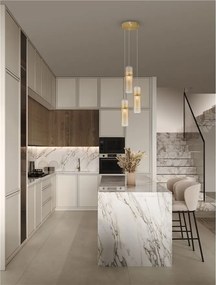 Lustra moderna cu 3 pendule LED, Metal, Auriu, Sticla, Amber, Norma