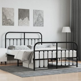 352598 vidaXL Cadru pat metalic cu tăblie de cap/picioare, negru, 150x200 cm
