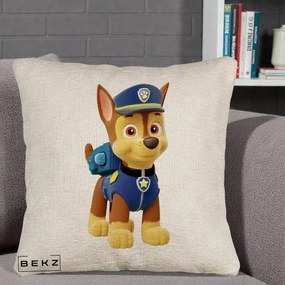 Perna Personalizata Chase PAW Patrol Albastru, 40x40 cm, Bej Canapea, Husa Detasabila, Perna Inclusa, BEKZ®