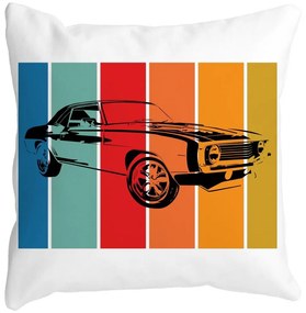 Perna Decorativa Patrata Retro Car, 40x40 cm, Alba, Mata, Husa Detasabila, Burduf