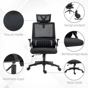 Vinsetto Fotoliu de birou reglabil cu husa din plasa poliester, spatar ergonomic inclinabil pivotant Negru | Aosom Romania
