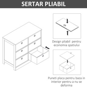 Dulap Textil HOMCOM cu 6 Sertare, Organizator pentru Haine, Design Compact, Alb și Gri, 72x35x62 cm | Aosom Romania