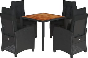 vidaXL Set mobilier de grădină cu perne, 5 piese, negru, poliratan