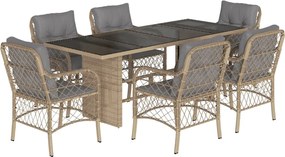 vidaXL Set mobilier pentru grădină, 7 piese, cu perne, bej, poliratan