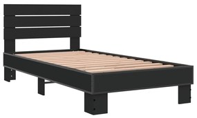 845747 vidaXL Cadru de pat, negru, 75x190 cm, lemn prelucrat și metal