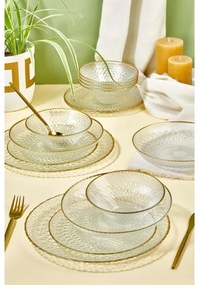 Set de masă, 24 piese, sticlă transparentă/auriu