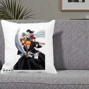 Perna Personalizata Bleach Grup Complet Ichigo si Prietenii, 40x40 cm, Alba Mata, Husa Detasabila, Perna Inclusa, BEKZ®