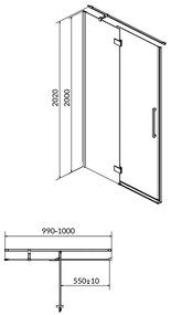 Usa sticla dus batanta 100x200 cm Cersanit Crea, profil crom, montare stanga Stanga, 1000x2000 mm