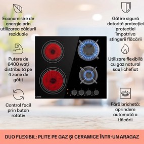 Klarstein MultiChef 4, plită cu gaz combinată, gaz / sticlă ceramică, 4 zone