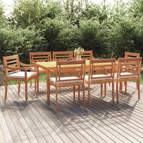 3100796 vidaXL Set mobilier de grădină cu perne, 9 piese, lemn masiv de tec