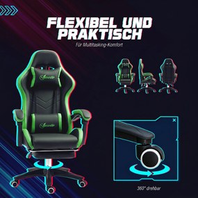 Vinsetto Scaun Gaming cu Înălțime Reglabilă, Scaun Gaming Ergonomic cu Spătar Rabatabil, 65x65x121-129 cm, Negru | Aosom Romania