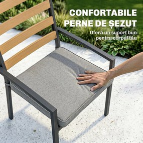 Outsunny Set Masă și Scaune de Grădină 7 Piese, Set pentru Prânz în Aer Liber cu Masă Dreptunghiulară din Sticlă Securizată, 6 Scaune, Perne, Cadru din Oțel Zincat pentru Terasă Balcon, Negru | Aosom Romania