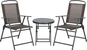 Outsunny Set de Grădină cu 3 Piese, cu Masă cu Blat din Sticlă - Maro | Aosom Romania