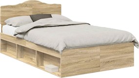 vidaXL Cadru de pat cu headboard Sonoma 120 x 200 cm Lemn de pin masiv