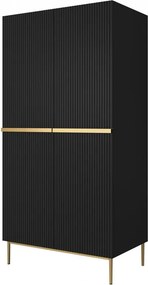 Dulap Nicole dormitor 100 cm - negru mat / picioare aurii