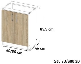 Supermobel Corp inferior bucătărie cu blat LIMA S60 2D, 60x85,5x46, sonoma/alb