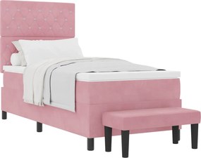 vidaXL Pat cu arcuri cu saltea cu headboard Roz 90 x 200 cm Catifea