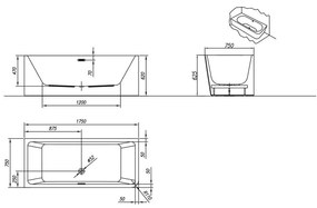 Cada dreptunghiulara, Kolpasan, Elektra-SP-D, montaj pe dreapta, 175 x 75 cm, alb