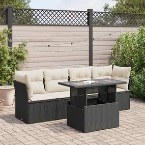 vidaXL Set mobilier de grădină cu perne, 5 piese, negru, poliratan