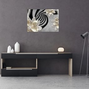 Tablou pe sticlă - 3D Flori aurii (70x50 cm)